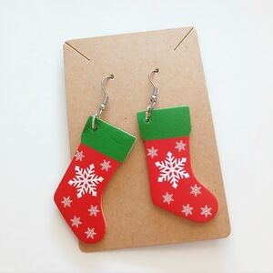 Fashion Jewelry Red and Green Stocking Earrings